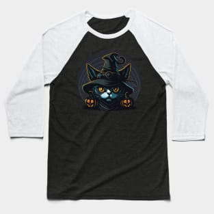 Scary Black Cat Witch Baseball T-Shirt